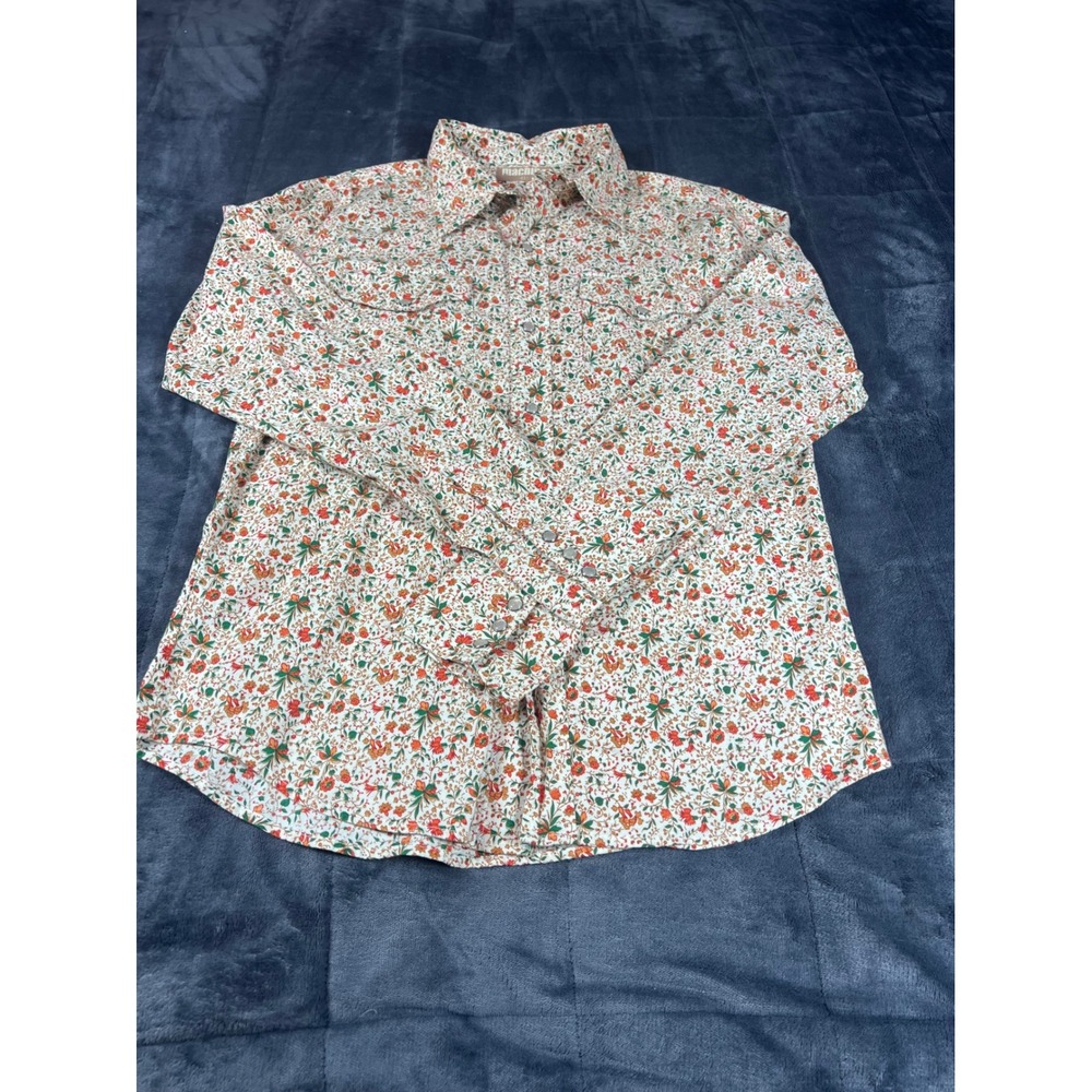 Machine Floral Button Down Long Sleeve‎ Shirt Western Style Large